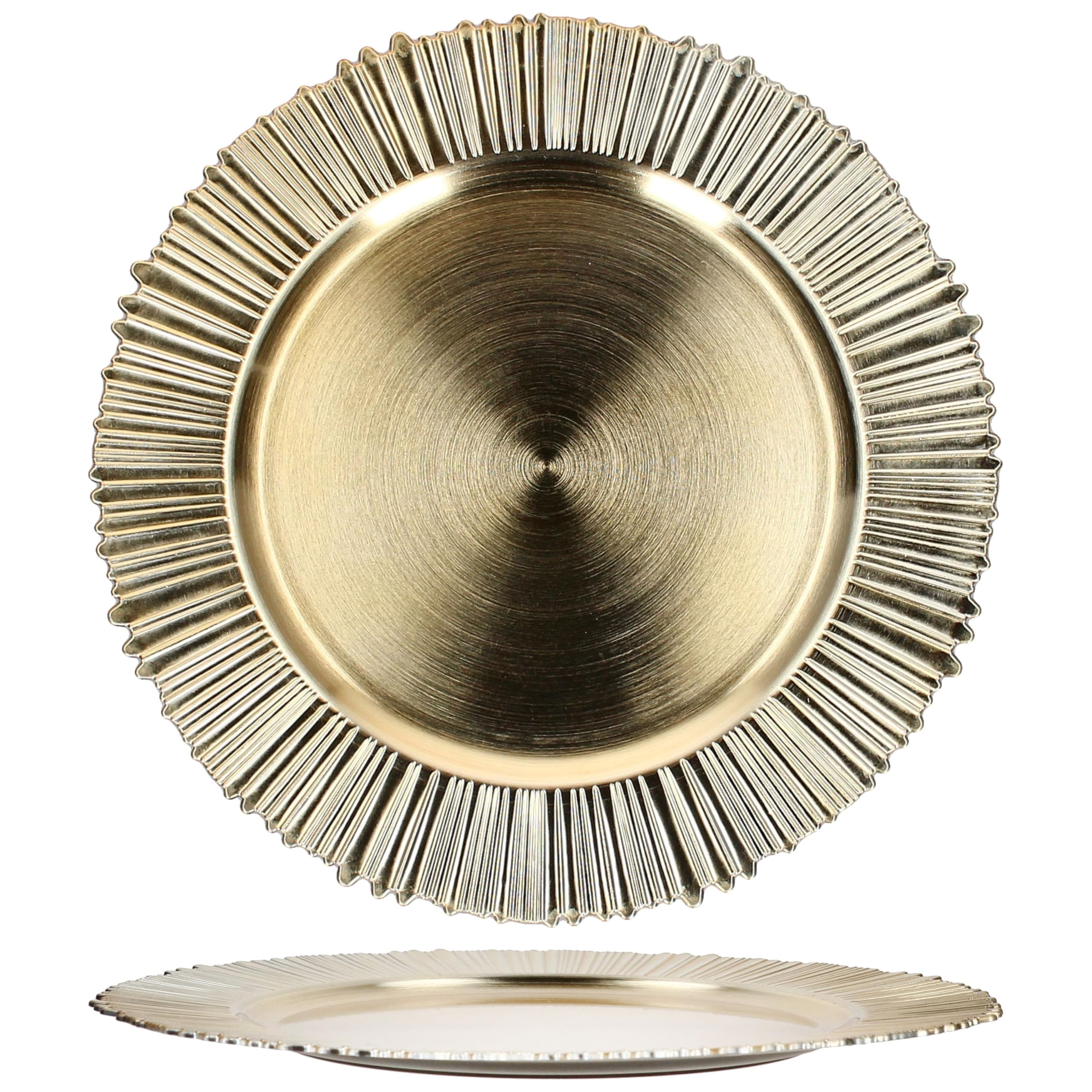 MamboCat 6er Set Platzteller Kairo Gold I Ø 33 cm I Leichter Dekoteller mit gezacktem Rand aus Kunststoff I Platzset für 6 Personen I für Weihnachten, Hochzeiten & Co.