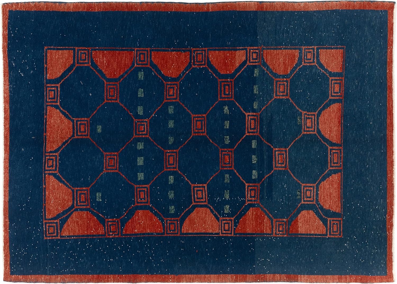 5x6.6 Ft Modern Geometric Rug, Brand-New Hand-knotted Wool Carpet. C1349