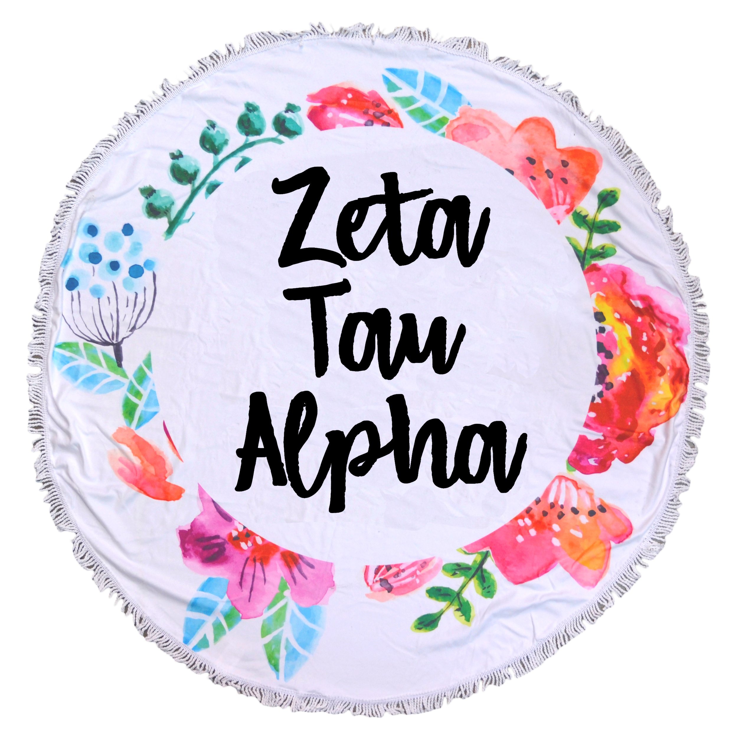 Sorority ShopZeta Tau Alpha Floral Design Round Beach Towel with Fringes - 60", Round Beach Blanket, Soft Microfiber, Lightweight and Durable ZTA Beach Towel Blanket, Water Absorption, and Quick Dry