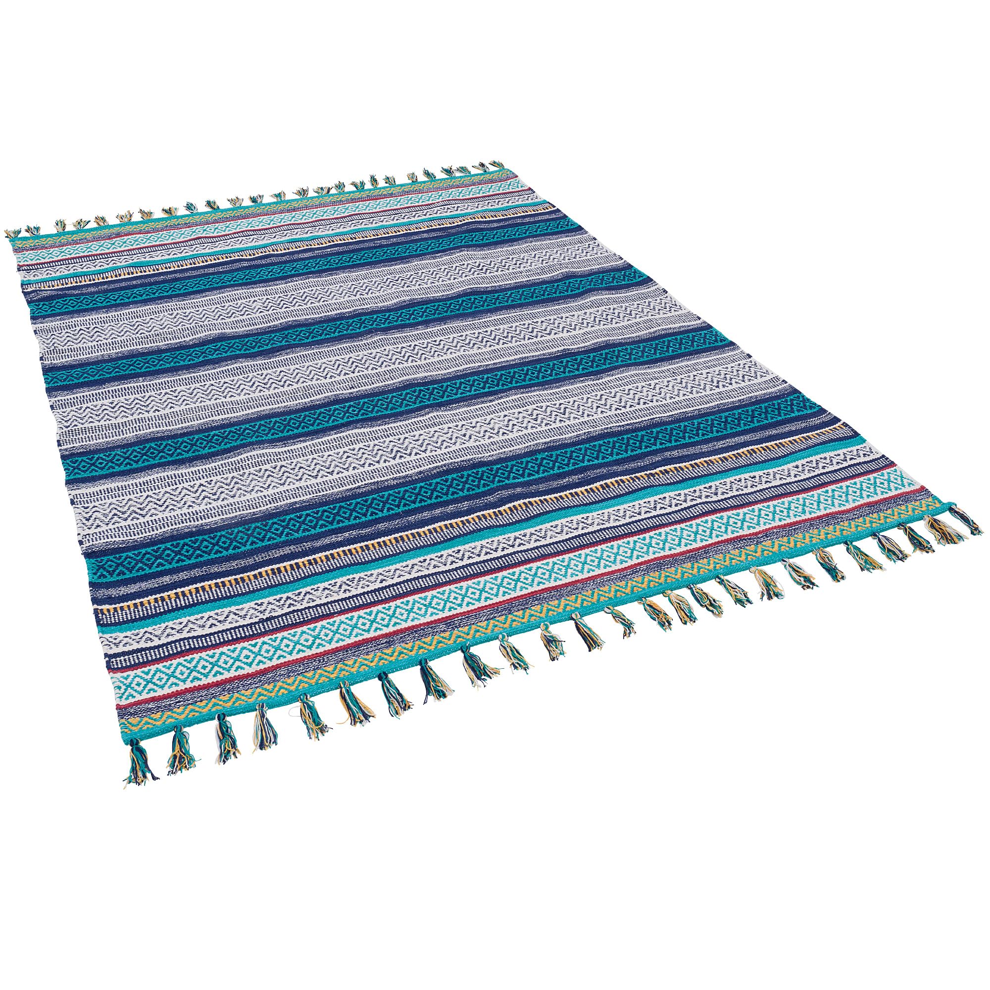 Kilim en Coton Tissé à la Main - Coloré, Multicolore en Bleu et Turquoise - Tapis Durable et Facile à Entretenir - Idéal pour Salon, Couloir et Cuisine - Tapis Écologique en Matières Naturelles