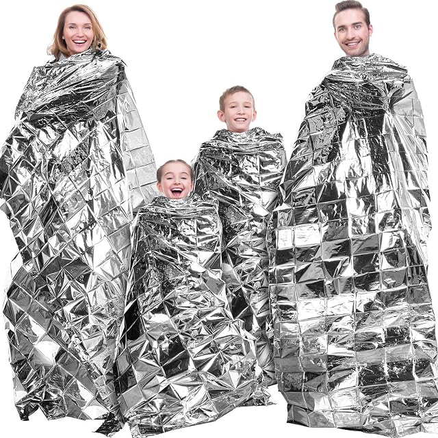 4 Pcs Emergency BlanketsHigh Silver Reflective Mylar Film Foil Sheet Heat Foil Protection Rescue Blankets Camping Blanket Hiking Space Blankets and Garden Greenhouse Covering Plant Growth Sheet