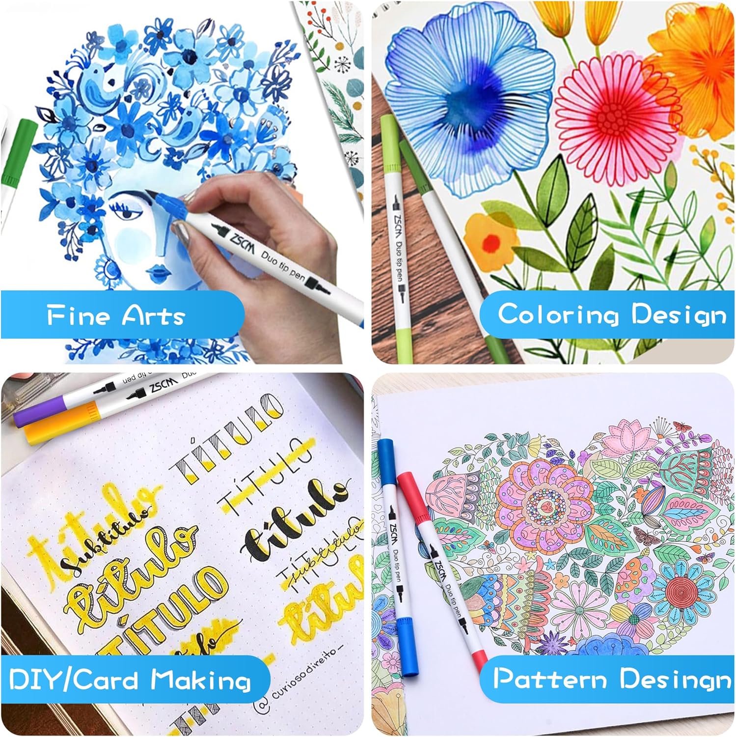 ZSCM 100 Colors Duo Tip Brush Markers Art Pen Set, Artist Fine and Brush Tip Colored Pens, for Adult Coloring Books Christmas Cards Drawing, Note taking Lettering Calligraphy Journaling - Image 5