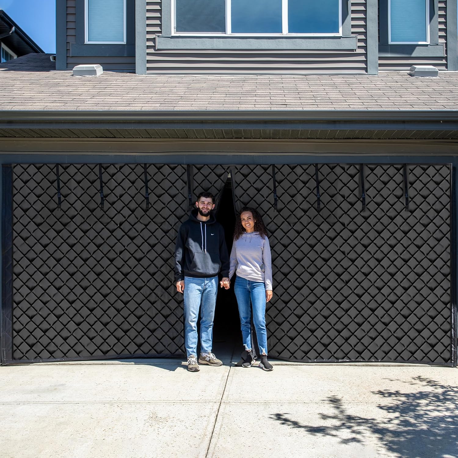Thermal Winter Garage Door Screen 9x8 ft - Insulated Curtain, Heavy Duty Privacy Curtain, Windproof, Weatherproof, Soundproof, Hands-Free Magnetic Screen Door Cover (Black)