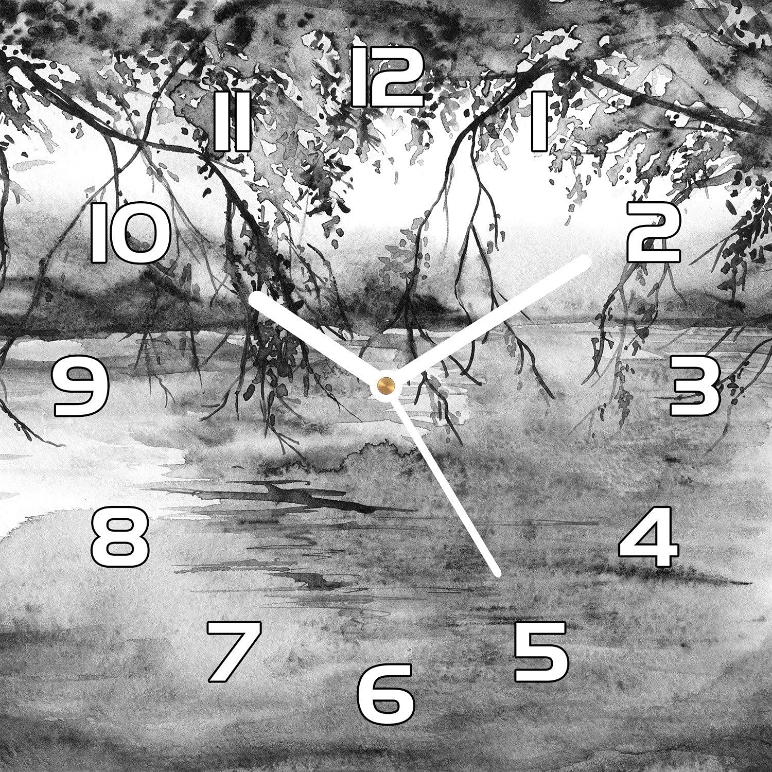 Horloge en Verre Impression Cuisine Moderne Murale Paysage Arbres 30x30