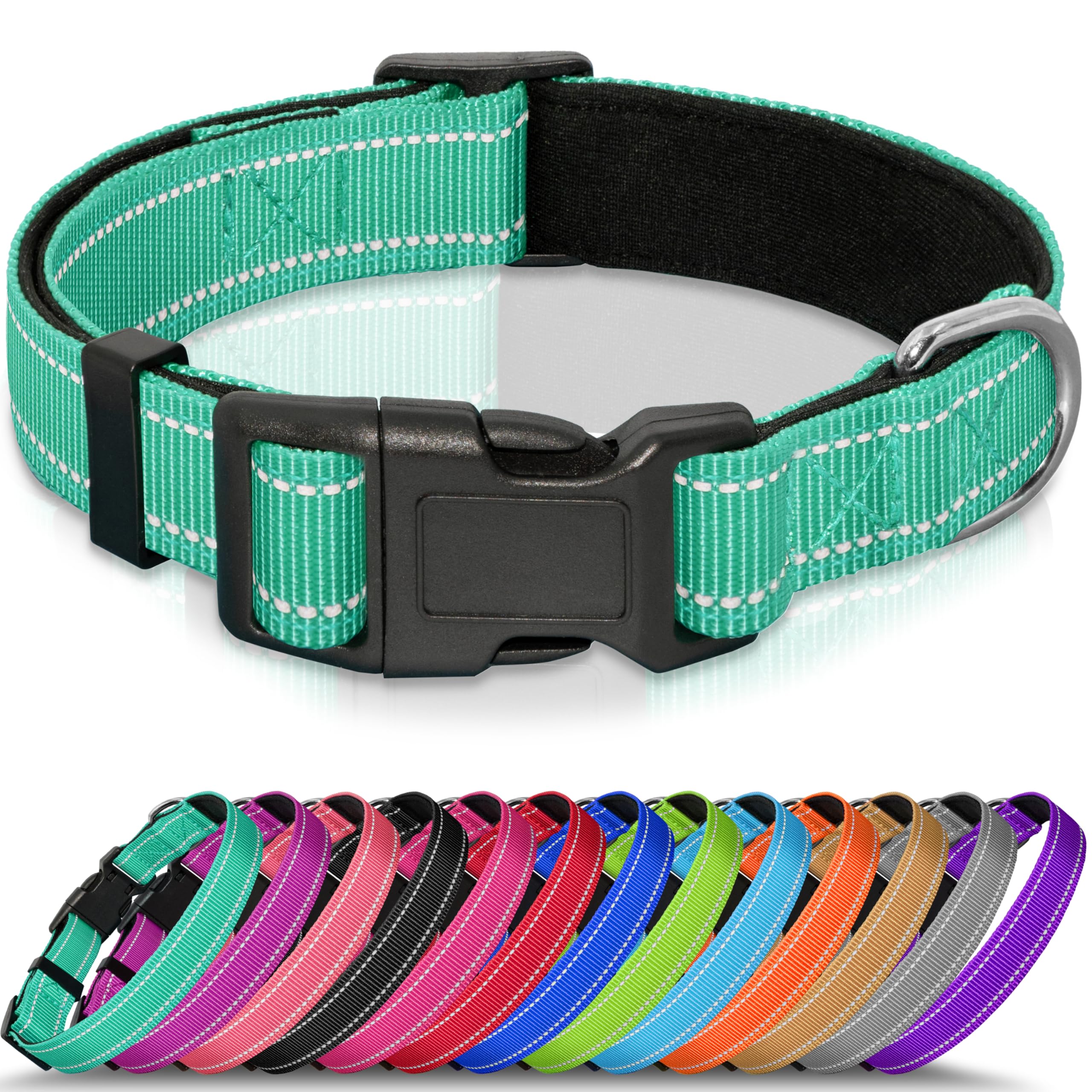 Seyezo Refective Dog Collar, Soft Neoprene Padded Pet Collar for Small, Medium, Large Dogs, Adjustable Puppy Collars with Quick Release Buckle, Safe