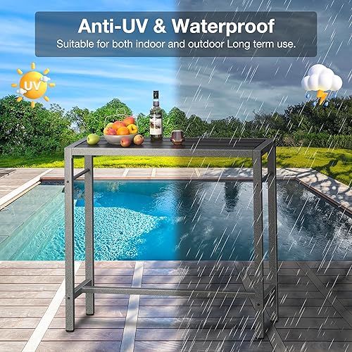 Miniatura 5 de Mr IRONSTONE Mesa de bar para exteriores de 39 pulgadas, mesa de comedor de altura de pub con parte superior impermeable y soporte de acabado de