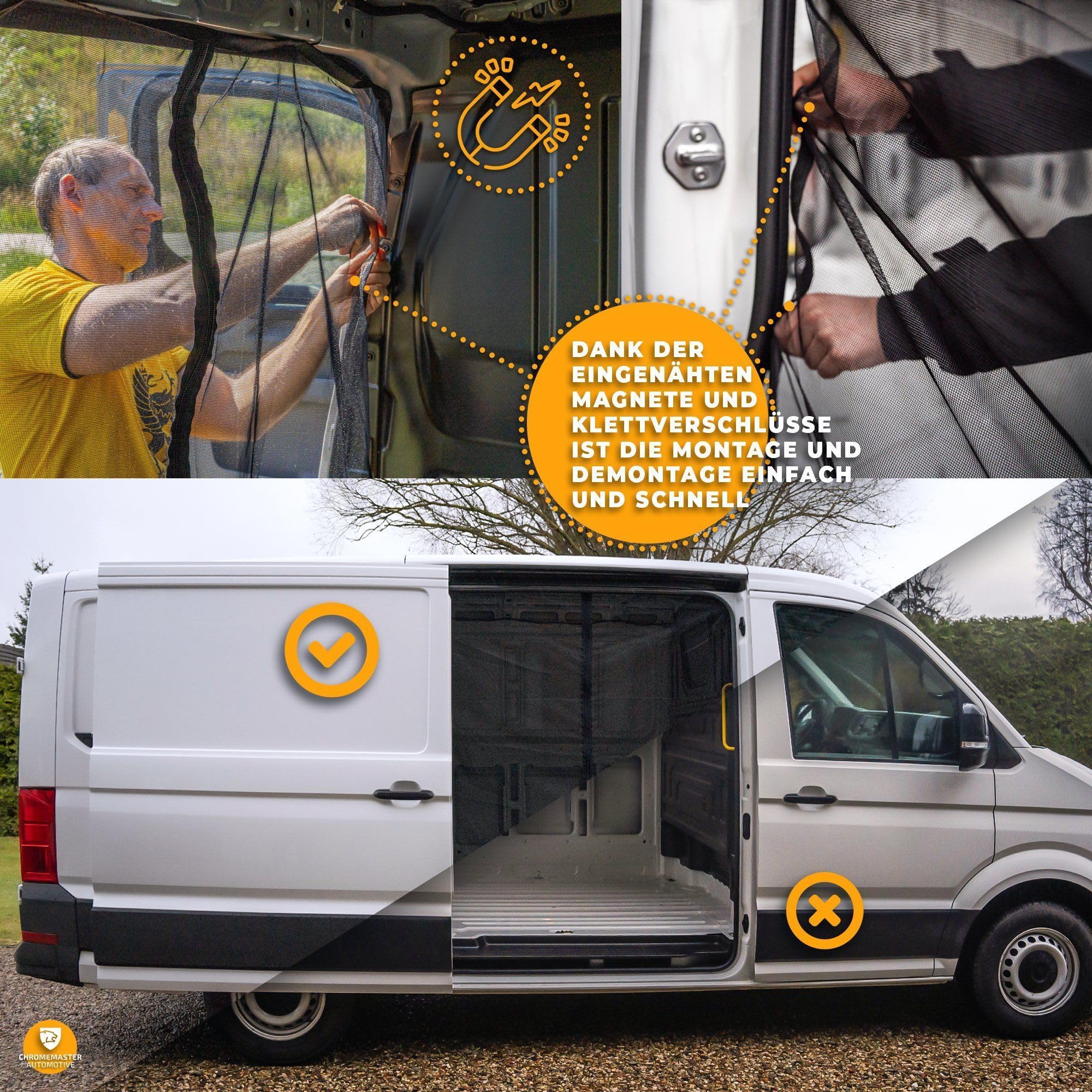 CHROMEMASTER | Magnetisches Fliegengitter für Camper, Campervan, Wohnmobil | Kompatibel mit Ford Transit Custom 2012-2023 | Moskitonetz, Schutzgitter Gegen Insekten, Ungeziefer, Mücken und Spinnen