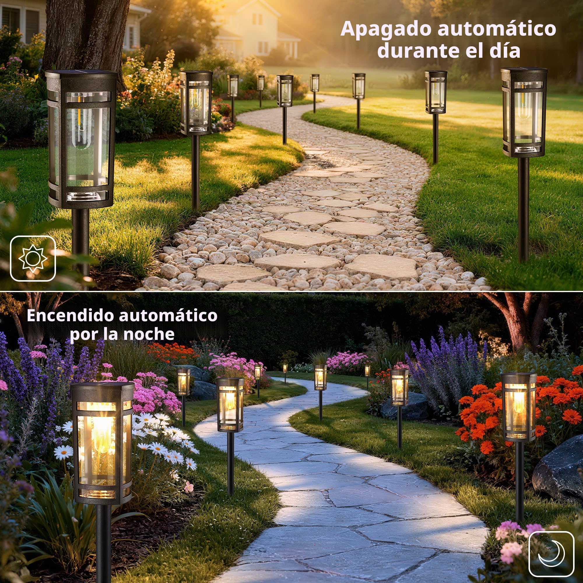 iBaycon Lámparas Solares para Exteriores Jardín,6 Unidades de Luces Solares LED Blanco cálido,Iluminación Solar impermeable para Césped,Jardín Terrazas Césped Patio Camino Decoración Exterior