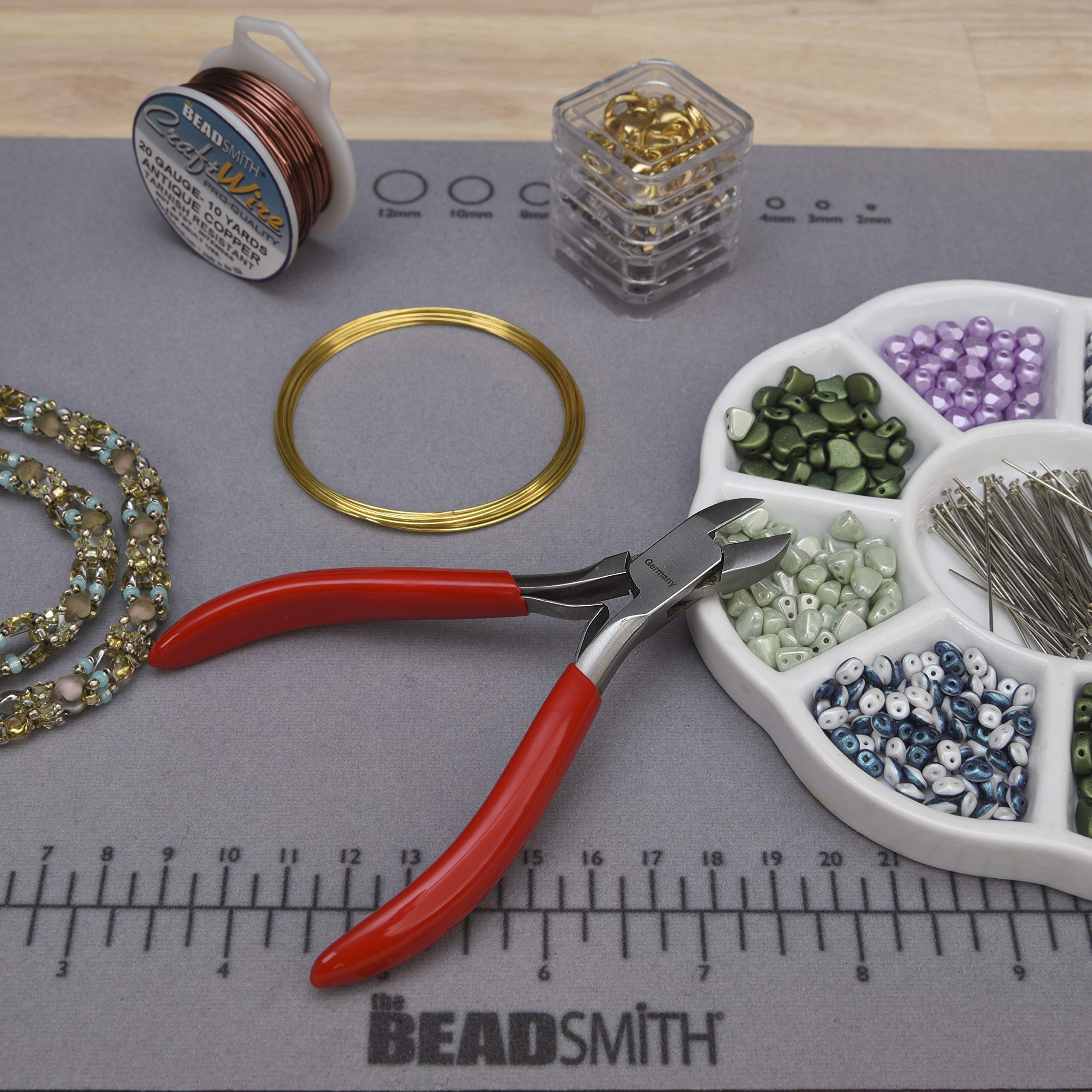 The Beadsmith Niemiecki obcinacz do spłukiwania serii Platinum, 120 mm z głowicą ze stali polerowanej, czerwony wygodny uchwyt z PCW i sprężyna z dwoma liśćmi, narzędzie do produkcji biżuterii