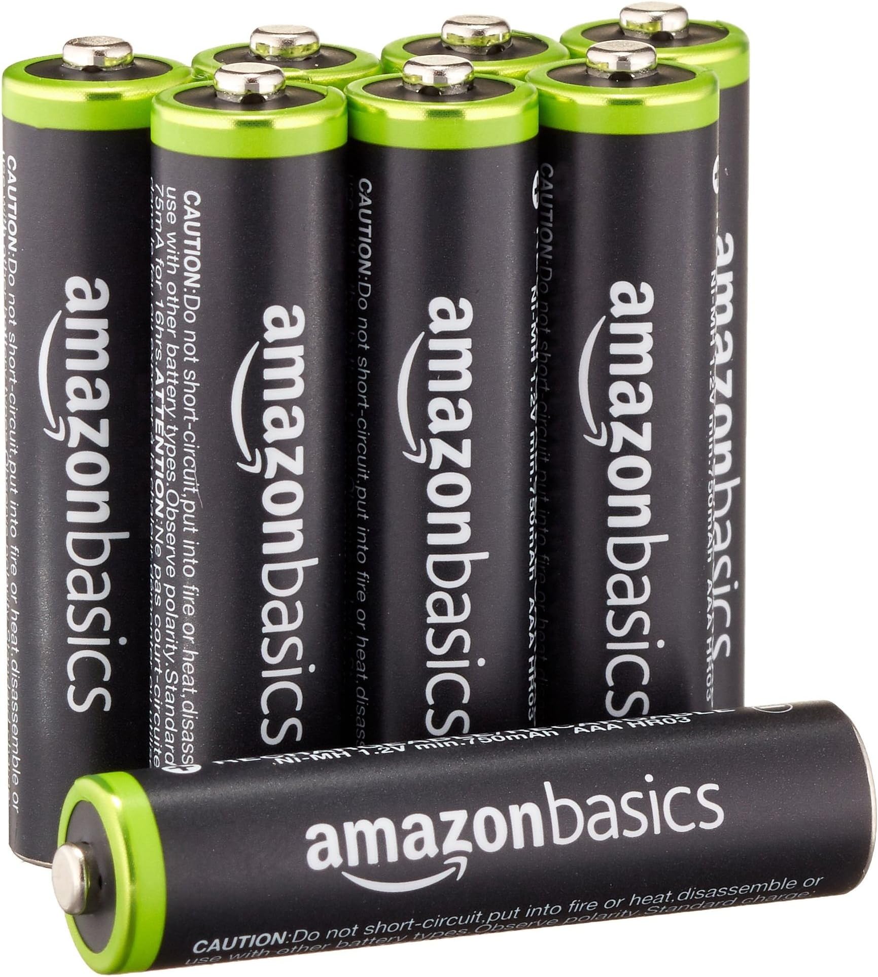 AmazonBasics 8 Pack AAA Ni-MH Pre-Charged Rechargeable Batteries, 1000 Cycle (Typical 800mAh, Minimum 750mAh)