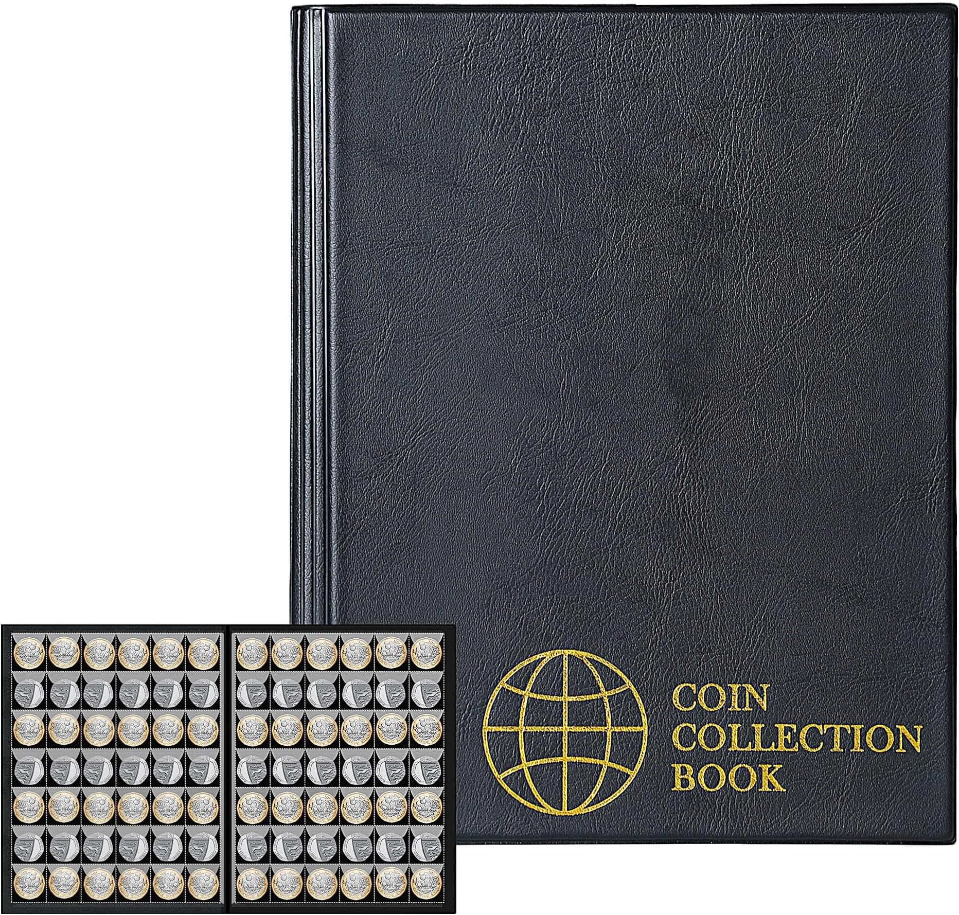 420 Pockets Coin Albums - 28x29 mm/1.1x1.1 inch Pocket Black Coin Book 10 Pages Coin Collection Holder Letter Size Coin Storage Book CS0242BK