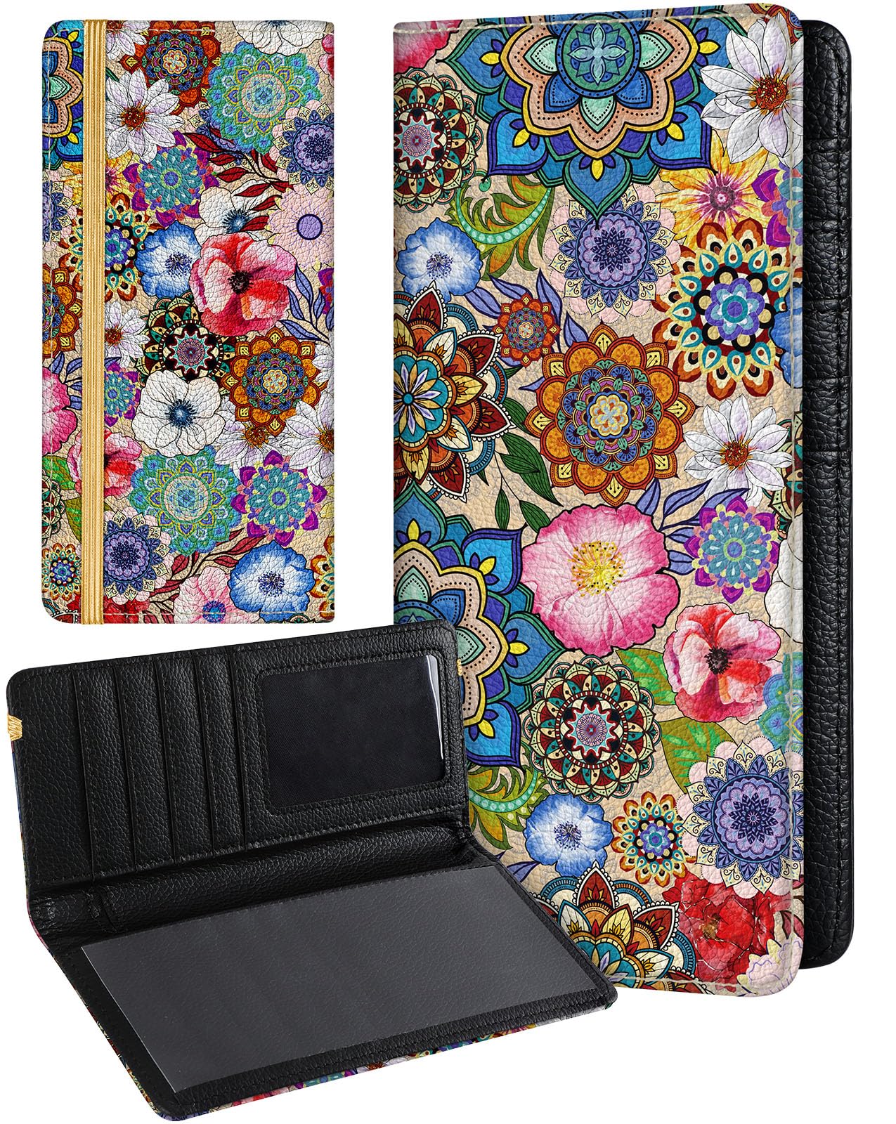 Slohif Checkbook Cover for Personal Duplicate Checks - Women Check Cover Book Wallet Holder Colorful Hippie Faux Leather Top Side Tear