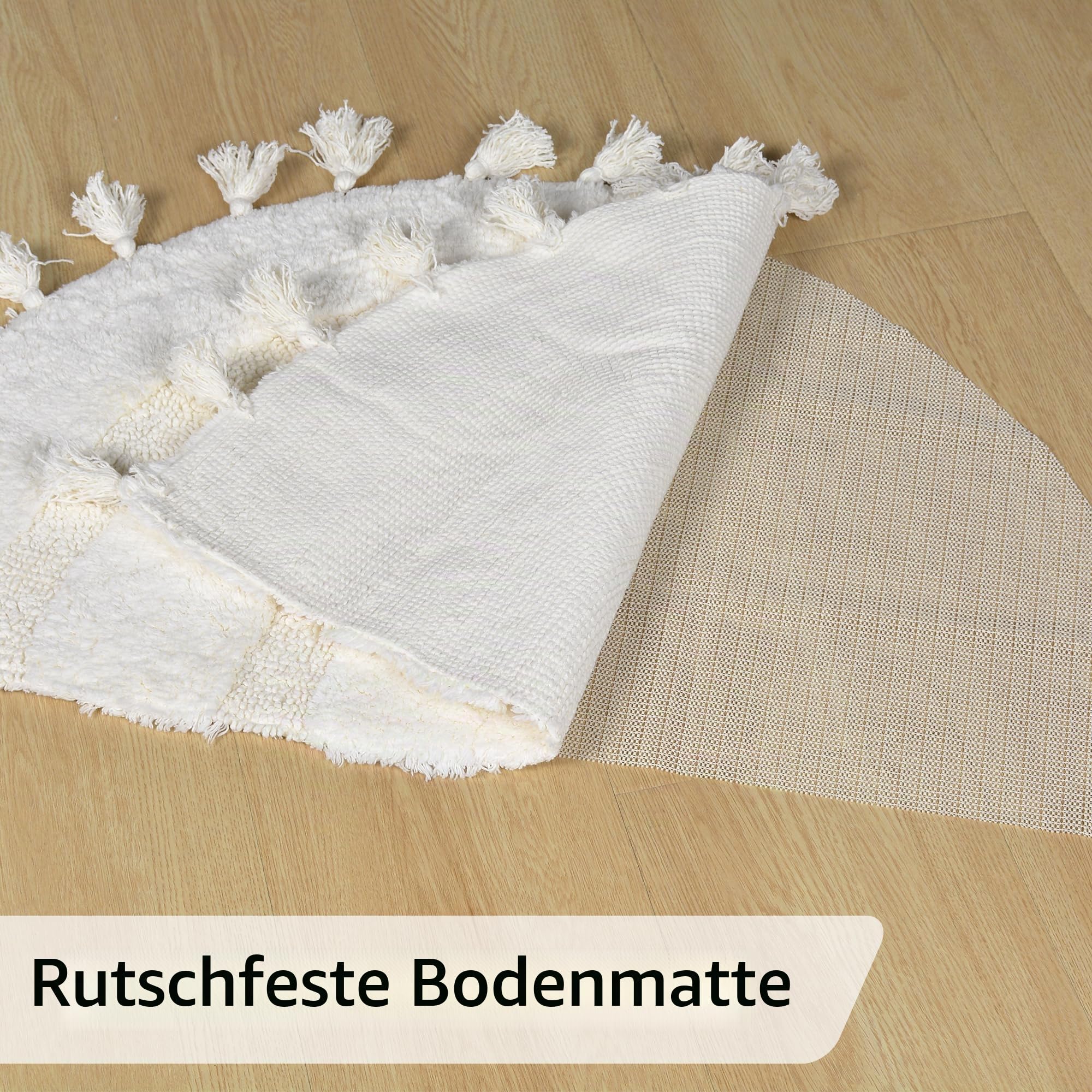 Boho-Badezimmerteppiche mit Quasten, handgewebte Baumwollmatte, halbrund, Badematte, rutschfest, waschbar, Boho-Badematte, Teppich für Badezimmer, Dusche, Badewanne, 50,8 x 81,3 cm, Weiß…