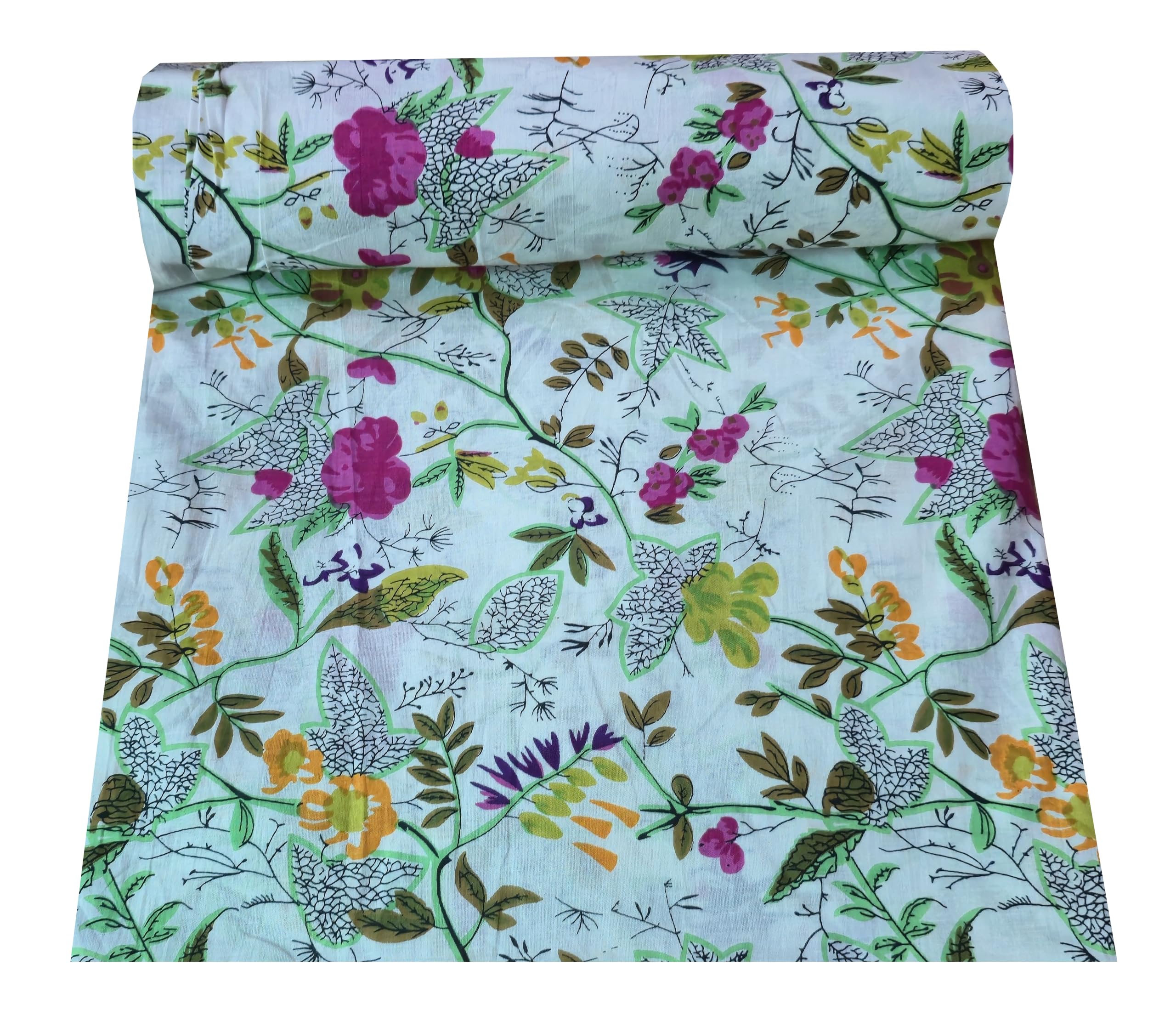 5 Meter Jaipuri Floral Printed Pure Cotton Unstitched Dress Material, Sanganeri Fabric for Blouse, Kurti, Plazzo, Lehenga and Saree-image-13