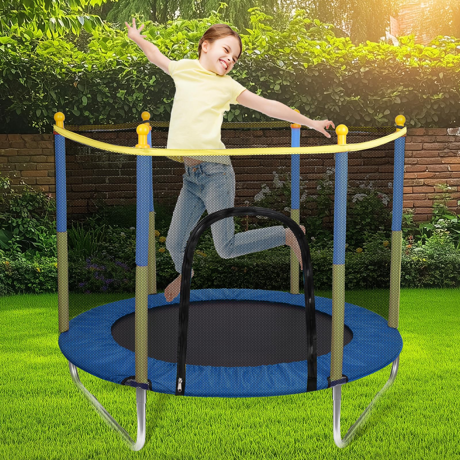 Cama Elástica Infantil, Trampolim Criança Exterior con Red de Seguridad, Camas Elastica Interior, Capacidad 100 kg, Estructura de Acero, Trampolines para Niños 2 3 Años