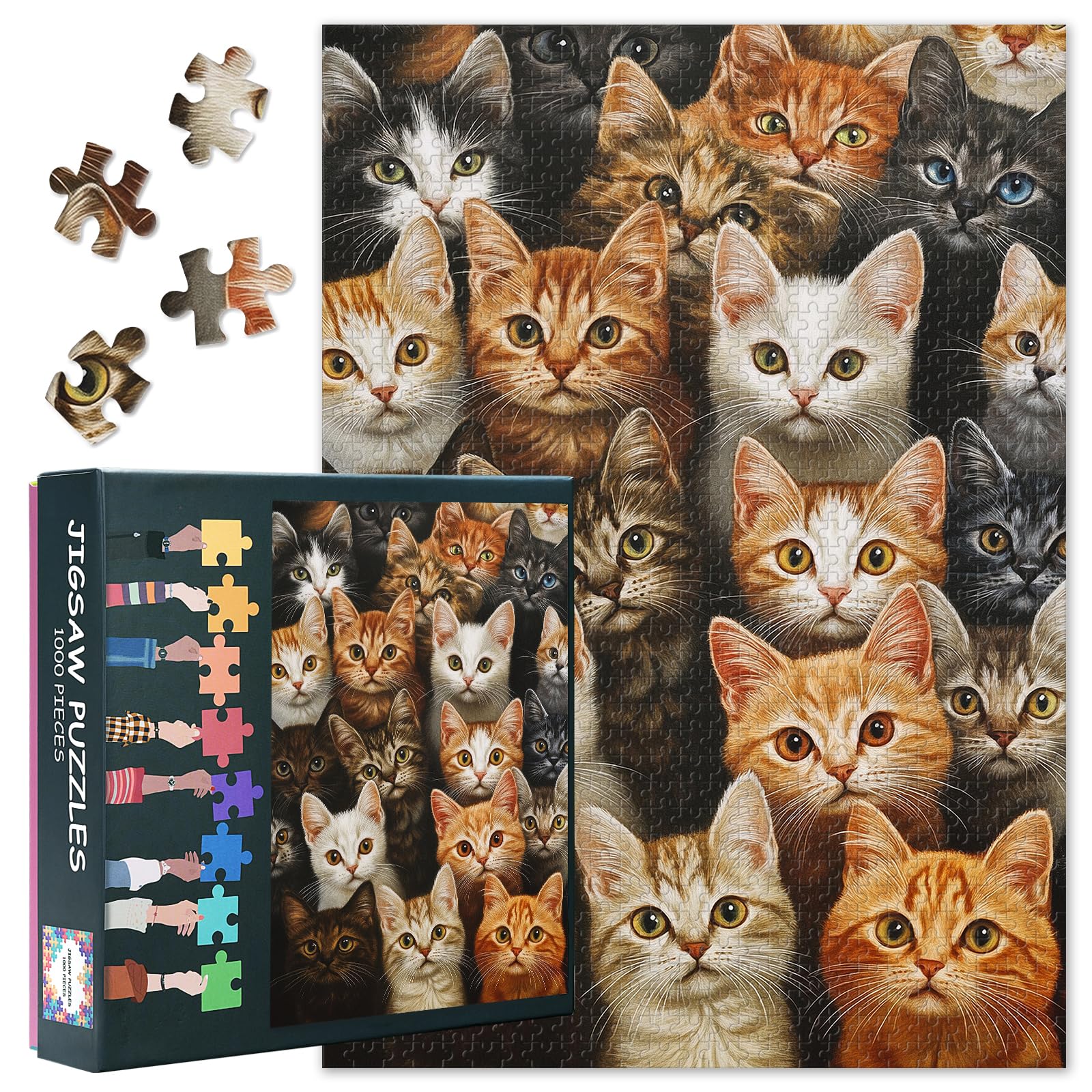 Kitten Jigsaw Puzzles 1000 Pieces for Adults Kitten Portrait Puzzles for Adults Family challenge Game Teens Educational Toys Ideal for Puzzle Enthusiasts Finished Size: 70x50cm