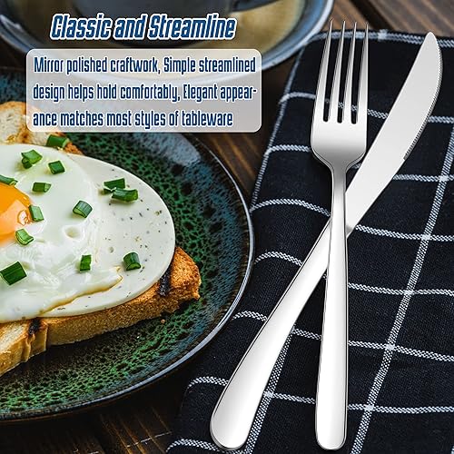 Miniatura 6 de HaWare Juego de cubiertos resistentes de 48 piezas para 8, cubiertos de acero inoxidable con cuchillos gruesos para carne, utensilios de comer