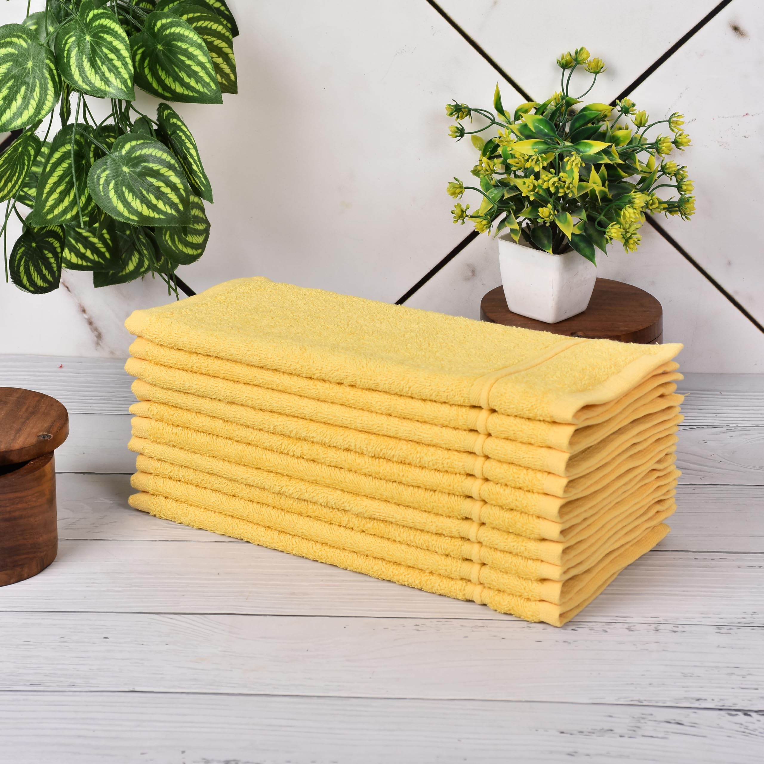 JENNY DENIAL 100% Cotton Unisex Soft Face Towel Super absorvent and Quick Dry 500 GSM Size (12 * 12) inch Combo Pack of 10pc Set Color (Yellow)-image-3