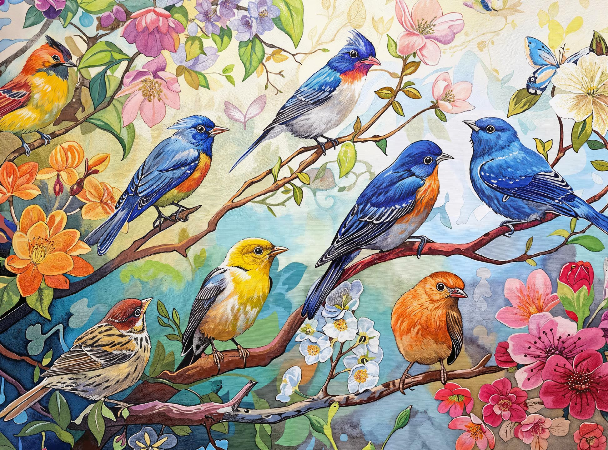 Cross & Glory - Birdsong in Bloom - 1000 Piece Jigsaw Puzzle for Adults | Audubon Birds | Perfect for Nature Lovers