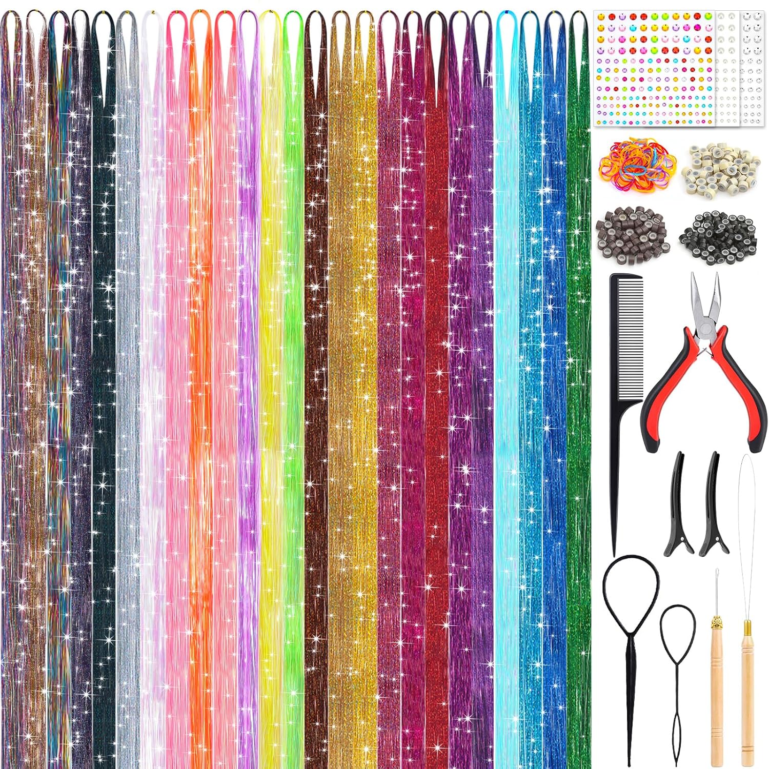 25 Colors Fairy Hair Tinsel Kit 5000 Hair Glitter Strands