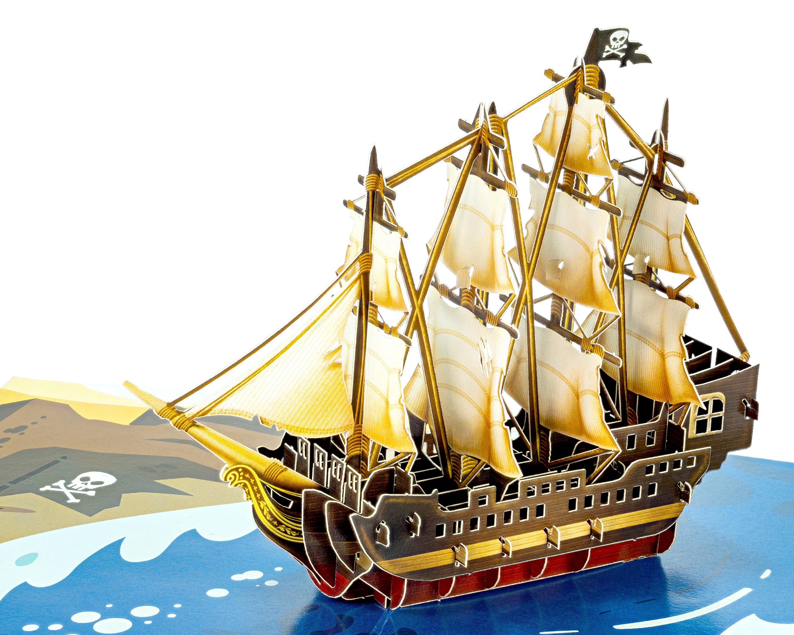 Carte Pop-up 3D Bateau Pirate – Carte De Vœux, Anniversaire – Format 15x20 Cm – Papier Qualité FSC – Fabriquée En Allemagne