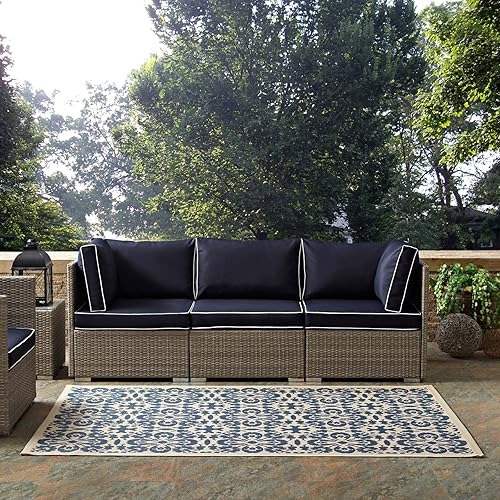 Modway Ariana Vintage Floral Trellis 5x8 Interior y Exterior En Azul y Beige