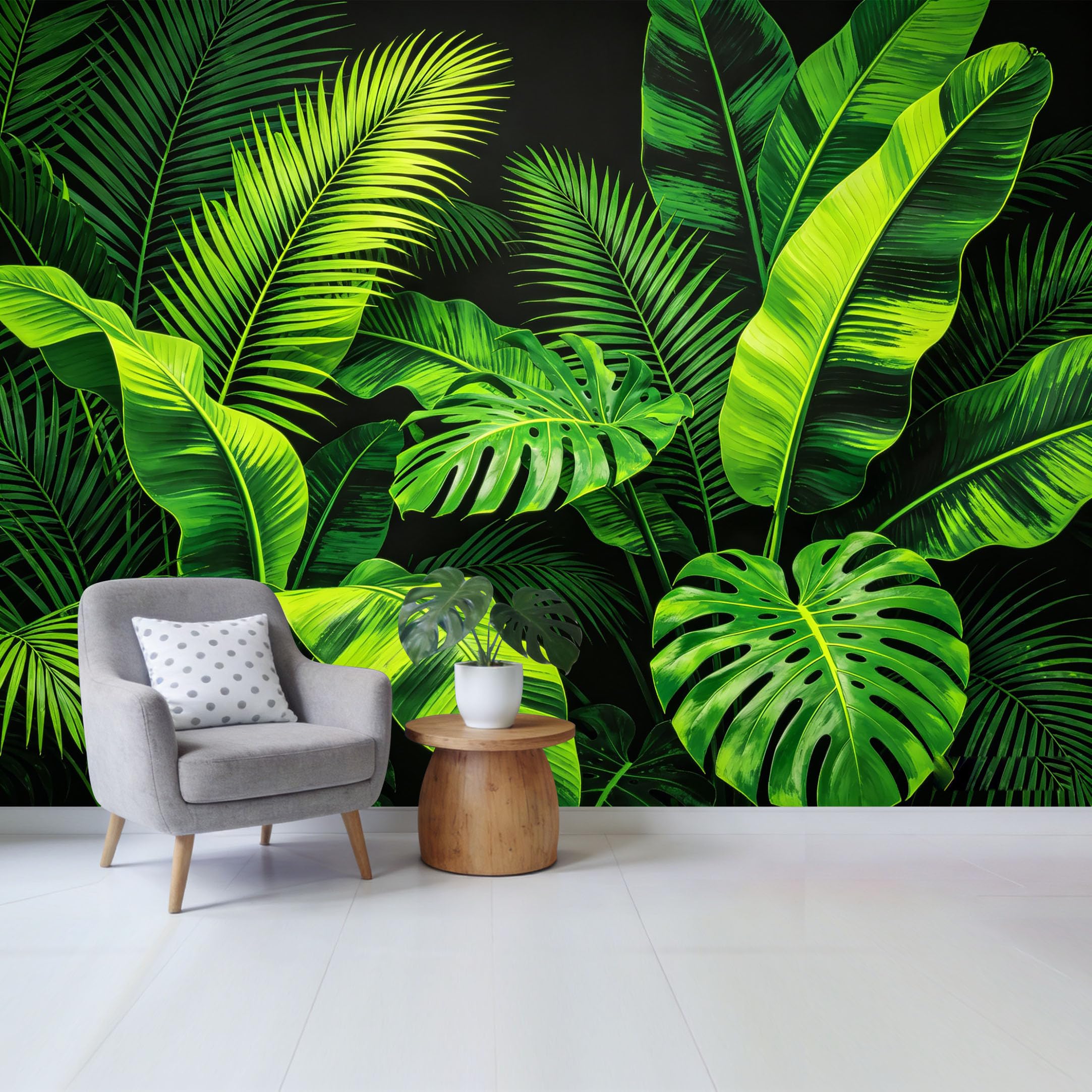 Qzlithotic Yq2605250468 Custom Size Wall Mural Tropical Jungle Botanical Monstera Palm Leaves Dark Background Selfadhesive Wall Fabric Removable Wallpaper For Home Office Decor