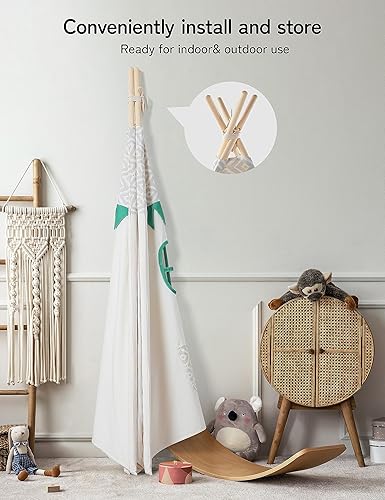 Vista 21 de besrey Tienda de campaña tipi para niños con luz y alfombra, tiendas de campaña para interiores, tienda de campaña de juegos para interiores, tienda