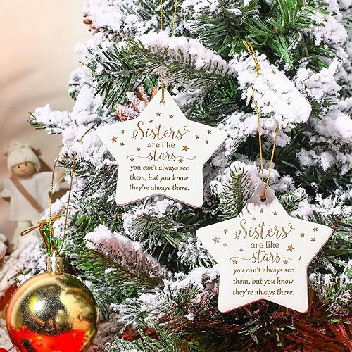 Miniatura 3 de Adorno colgante de cerámica con forma de estrella de Navidad, letrero colgante de hermanas son como estrellas, primos por sangre, árbol de Navidad