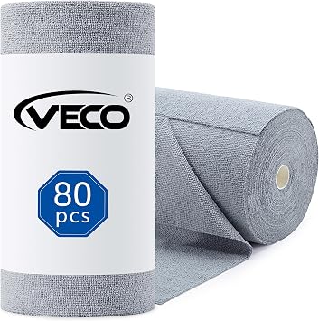 Veco Microfiber Cleaning Cloth Roll 80 PCS Gray, 12 x 12