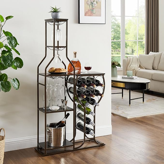 Estante para Vino 5 Niveles, 11 Botellas, con Soporte para Copas, Negro miniatura 6