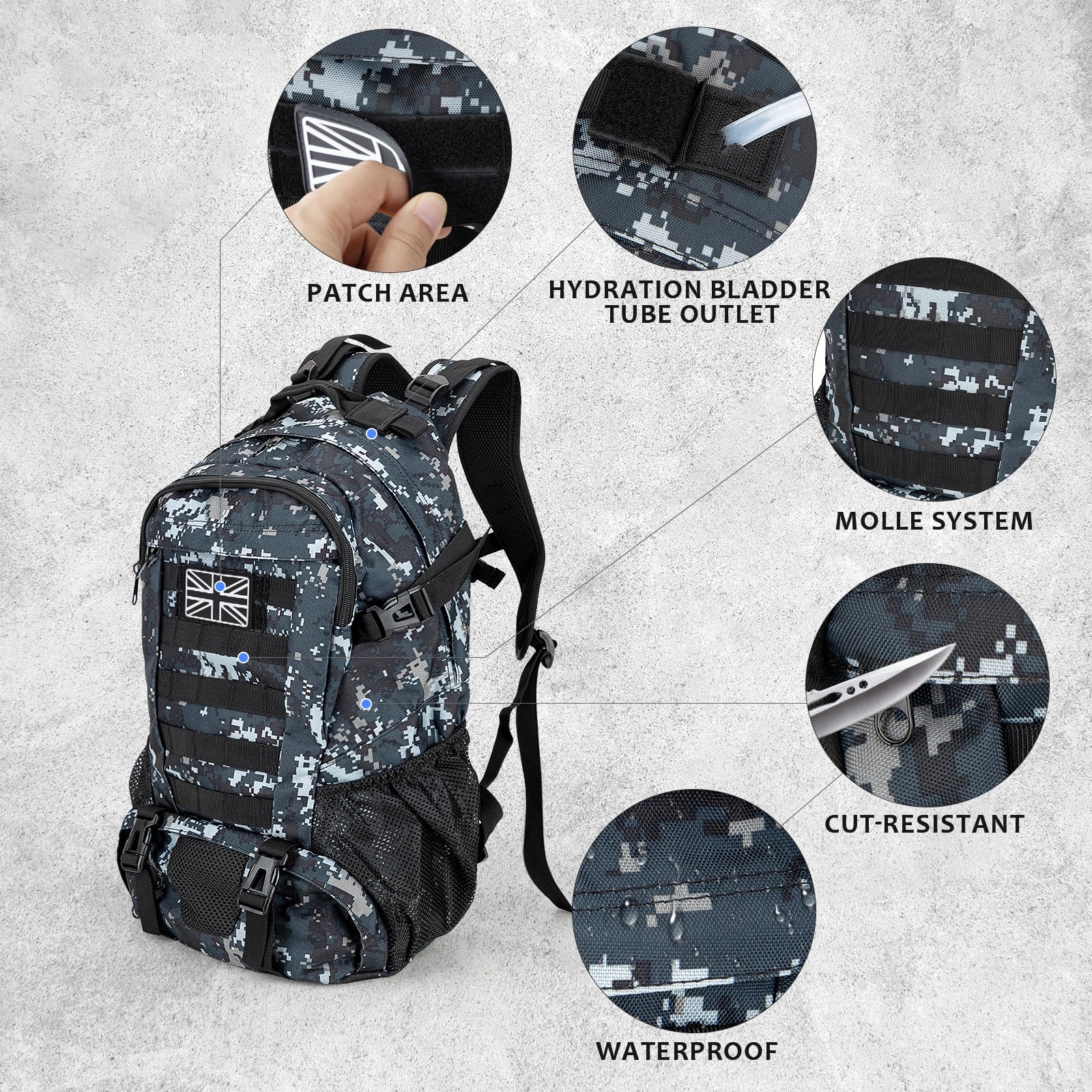 Jueachy Military Tactical Backpack 30L Army Assult Camouflage Hunting Rucksack Molle 3 Day Large Rucking Backpack for Outdoor Sports Trekking Hiking Travel Camping - Image 4