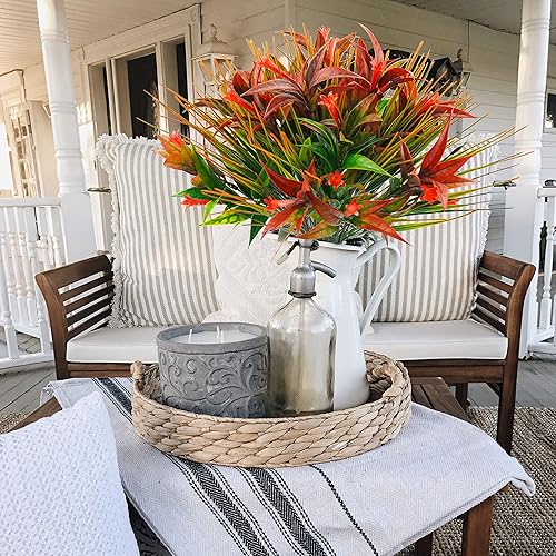 Miniatura 4 de Uieke 6 plantas artificiales para exteriores, resistentes a los rayos UV, flores falsas de gloria matutina con hierba naranja, flores tropicales,