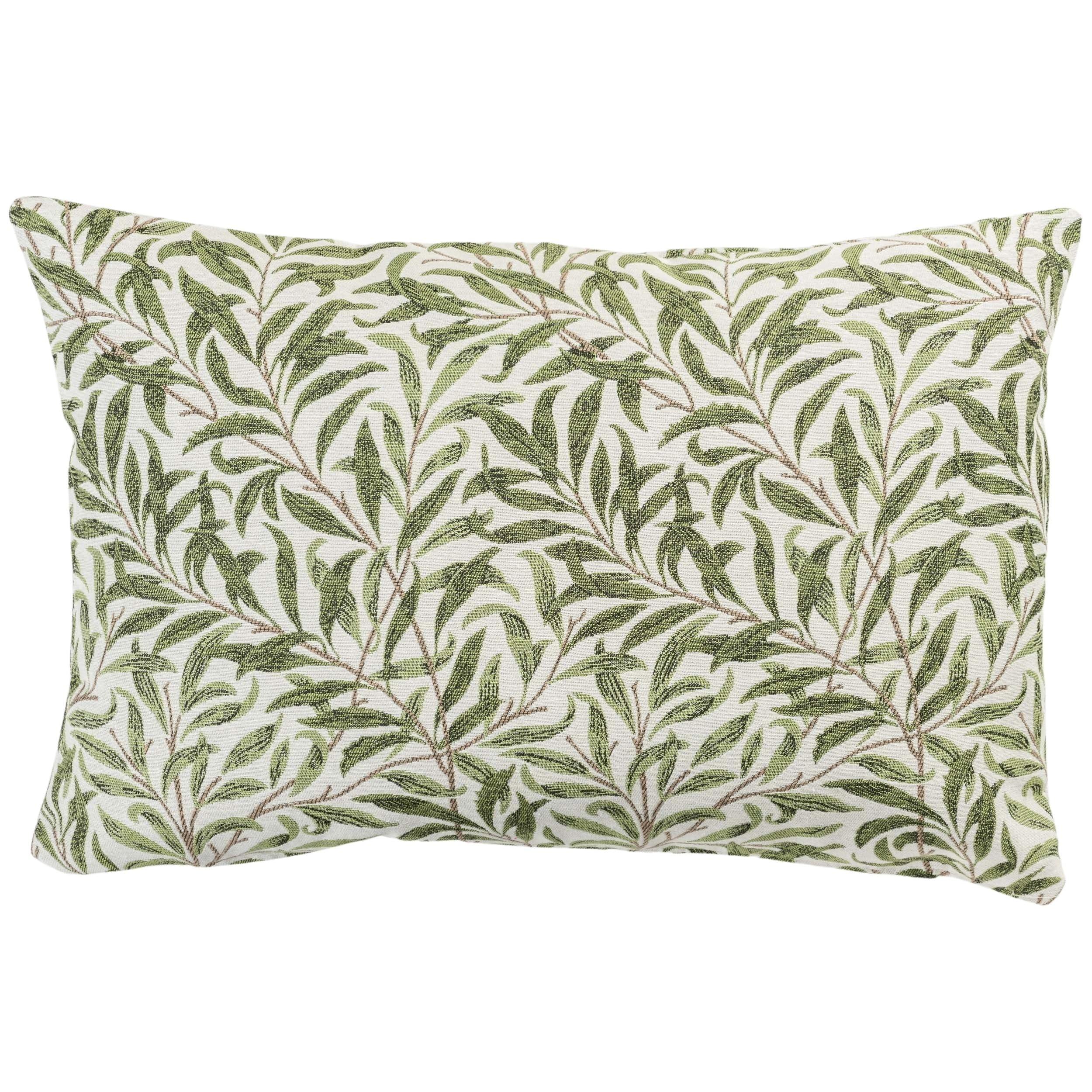 Linen Loft Green Willow Branch Tapestry Xl Rectangular Cushion Cover. William Morris Style Botanical Leaf Print In Sage And Beige. 23X15 Xl Rectangle Cover Only