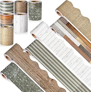 Tenceur 160ft Wood Border for Bulletin Board, Rustic Classroom Decoration, 6 Rolls Wood Grain Burlap Scalloped Bulletin Board Border Trim for School Office Chalkboard Whiteboard Poster Decor
