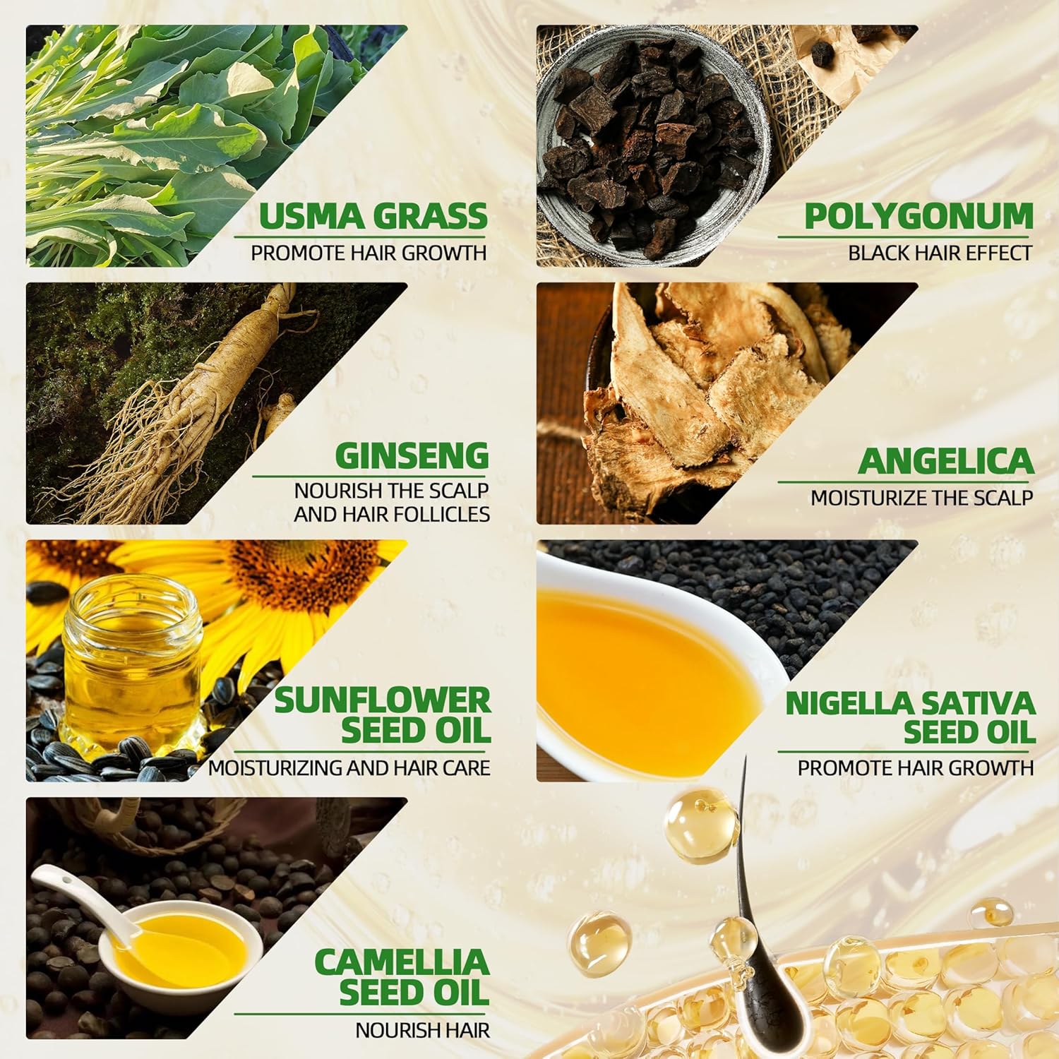 Usma Grass Essential Oil for Hair Healthy Growth, Natural Usman Grass Juice for Gray Hair Reverse, Isatis Tinctoria Nourish and Sooth Scalp Serum, Improve Hair Dryness & Frizz for Men & Women - Image 3