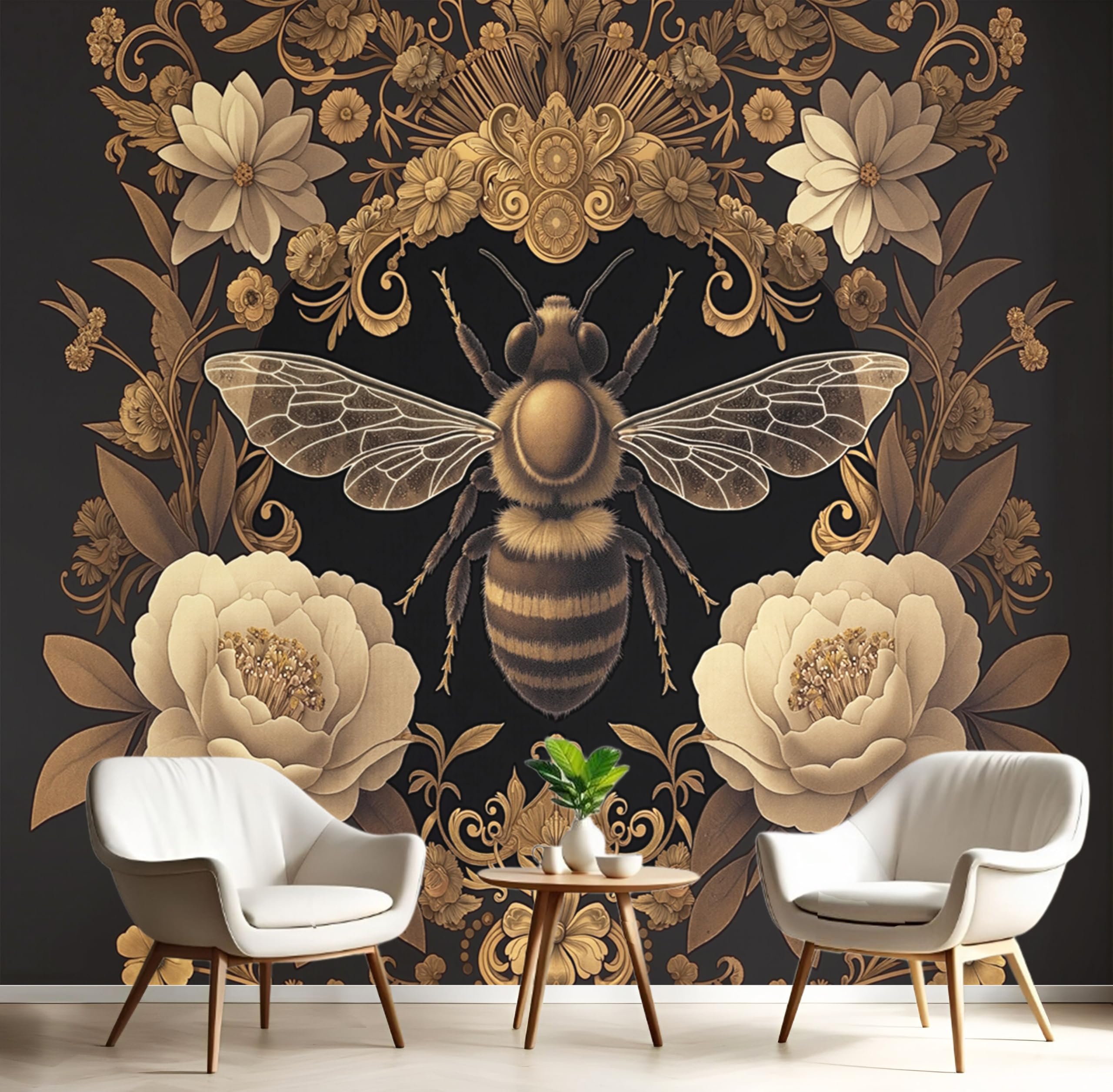 Grandes murales plantes à insectes 3D au fini or noir premium