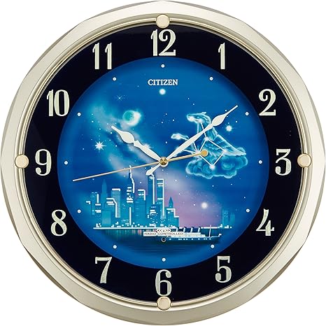 Amazon Co Jp シチズン 掛け時計 電波 アナログ ファンタジータウン 蓄光 で文字板に 絵 が浮び上がる インテリア モデル 金色 Citizen 4my819 018 ホーム キッチン