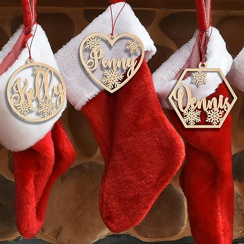 Etiquetas de nombre personalizadas para medias de Navidad, 3 formas opcionales con nombre, adornos de madera personalizados para medias Decoración