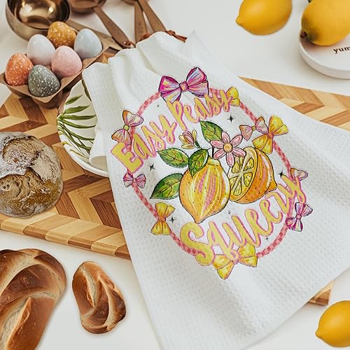 Miniatura 4 de Coquette Bow Lemon - Toallas de cocina con diseño retro de limón amarillo para decoración de baño, fácil de apretar, paños de cocina para platos de