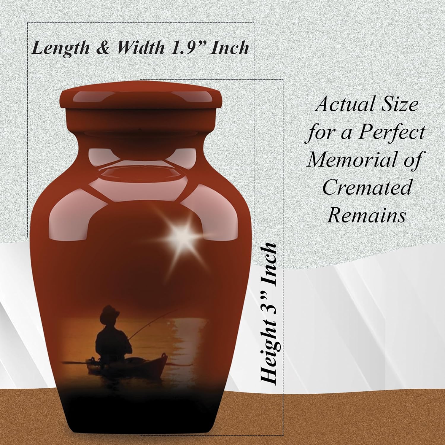 Forever URNS - Mini Urn for Ashes Adult Male & Female | Memorial Gifts, Ashes Keepsake l Aluminium Metal with Fishing Man Design | Velvet Protection Box | Handcrafted Memorial Box for Funeral, 3 cu in
