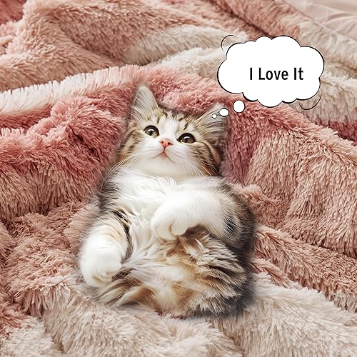 Miniatura 5 de Intelligent Design Suave y acogedor juego de edredón de piel sintética lanudo con diseño degradado moderno con colores vibrantes, para todas las