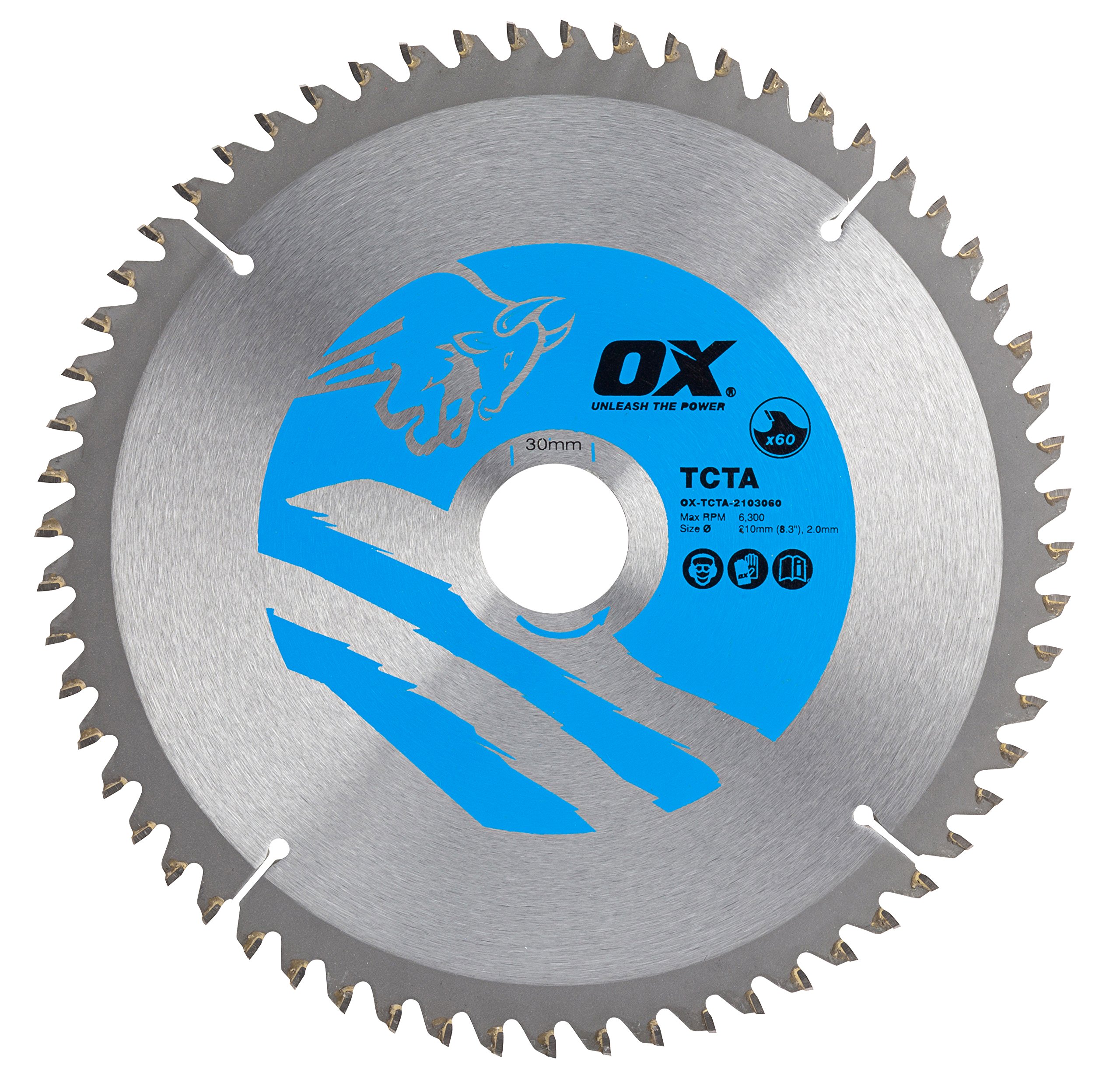 OX Tools OX-TCTA-2103060 60 Teeth TCG Aluminium/Plastic/Laminate Cutting Circular Saw Blade, Silver/Blue, 210/30mm