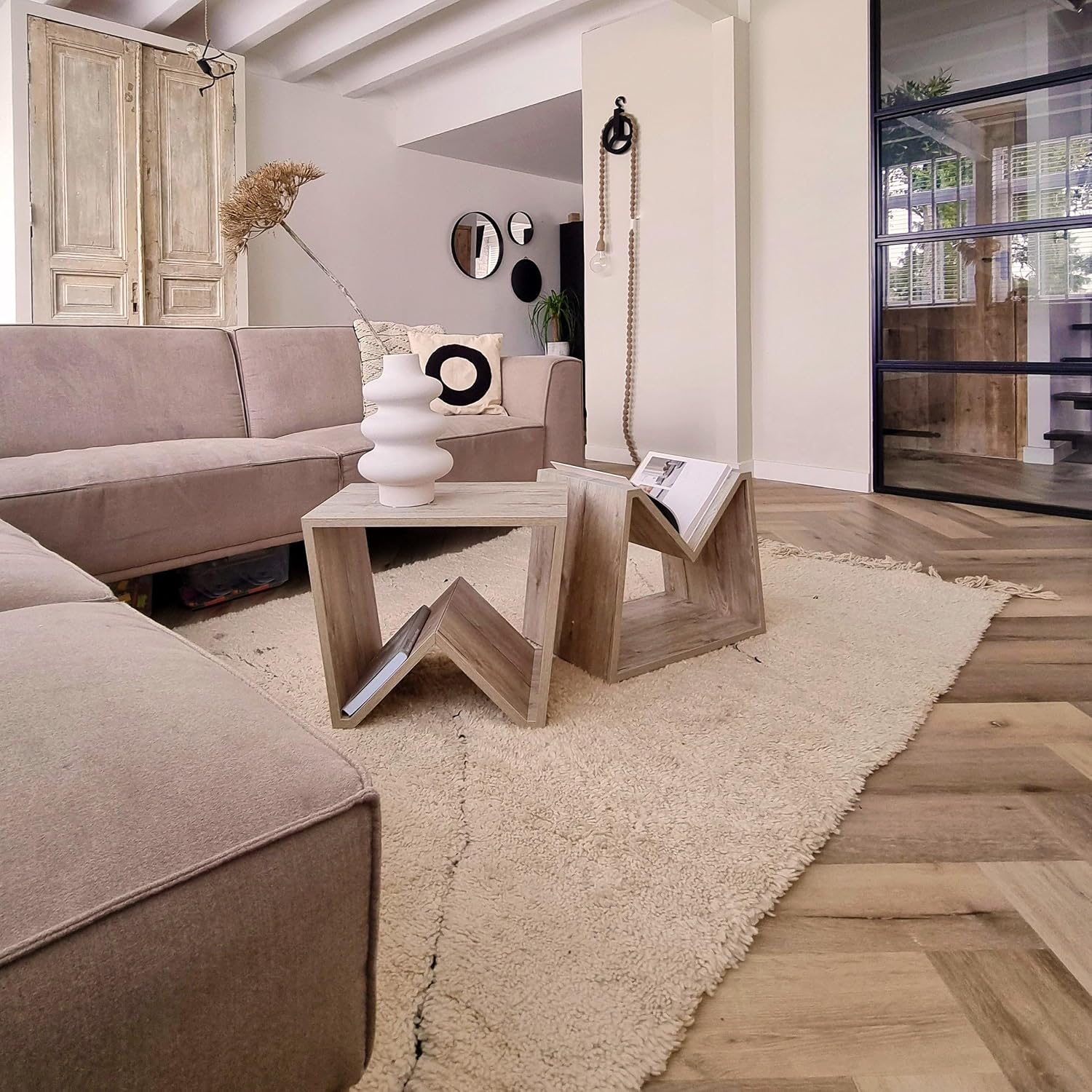 Mobili Fiver, Emma Low Coffee Table, Oak, Melamine-Finished, Modern Coffee Table, Italian Furniture