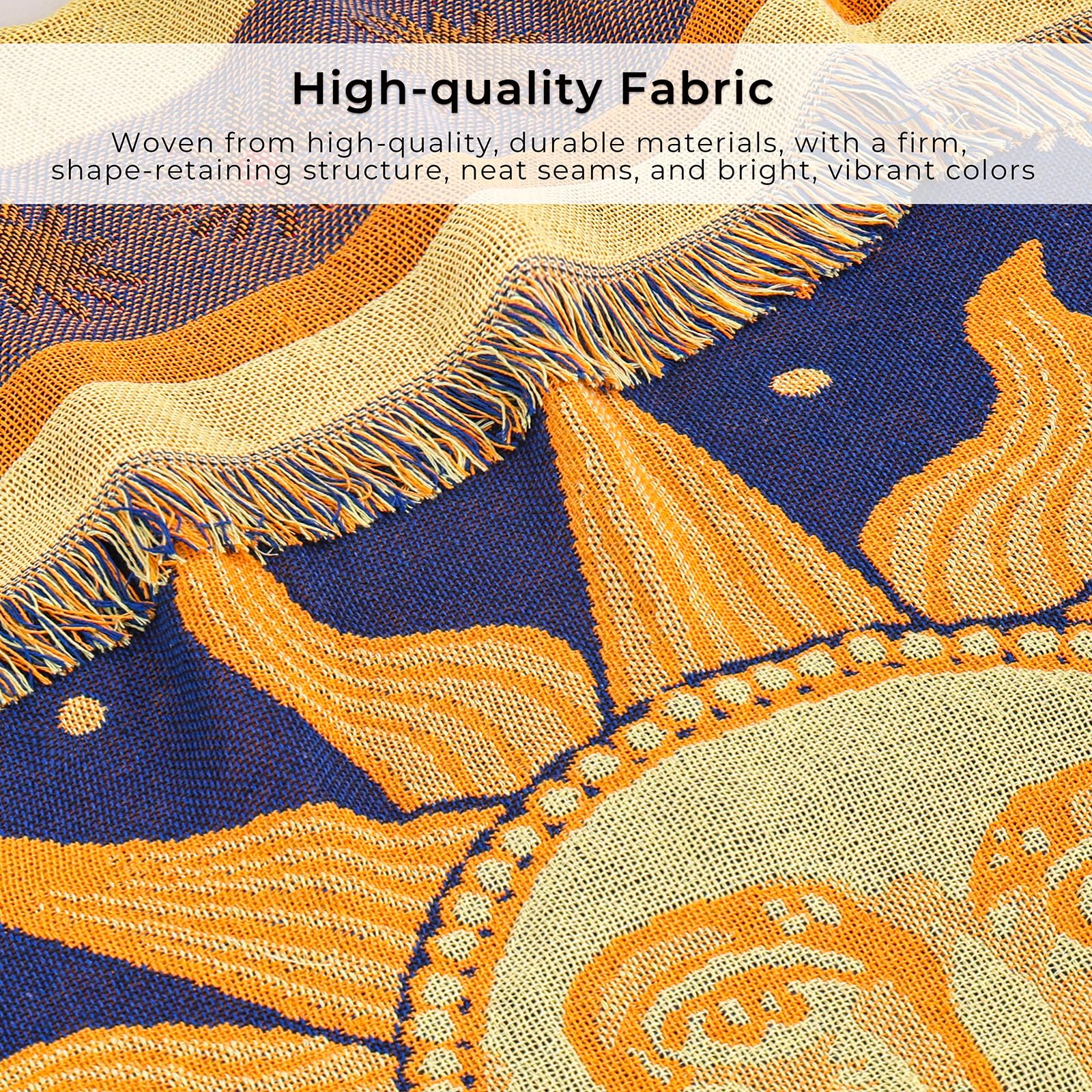HOORDRY Grande coperta per divano, 180 x 230 cm, reversibile, motivo sole e luna, blu e giallo, in morbido misto cotone/poliestere, per divano a 3 posti, chaise longue, matrimoniale/king size