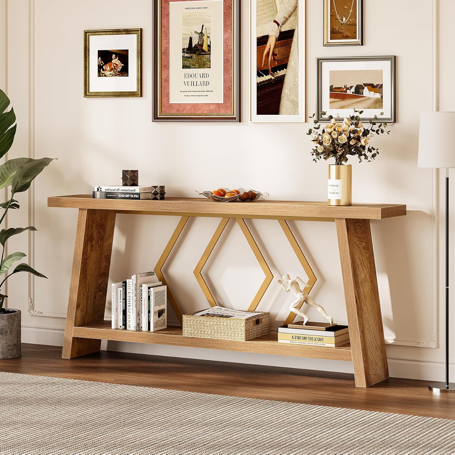 LITTLE TREE 70.9-Inch Console Table, Long Sofa Table Behind Couch, Farmhouse Console with Shelf for Entryway, Living Room, Hallway