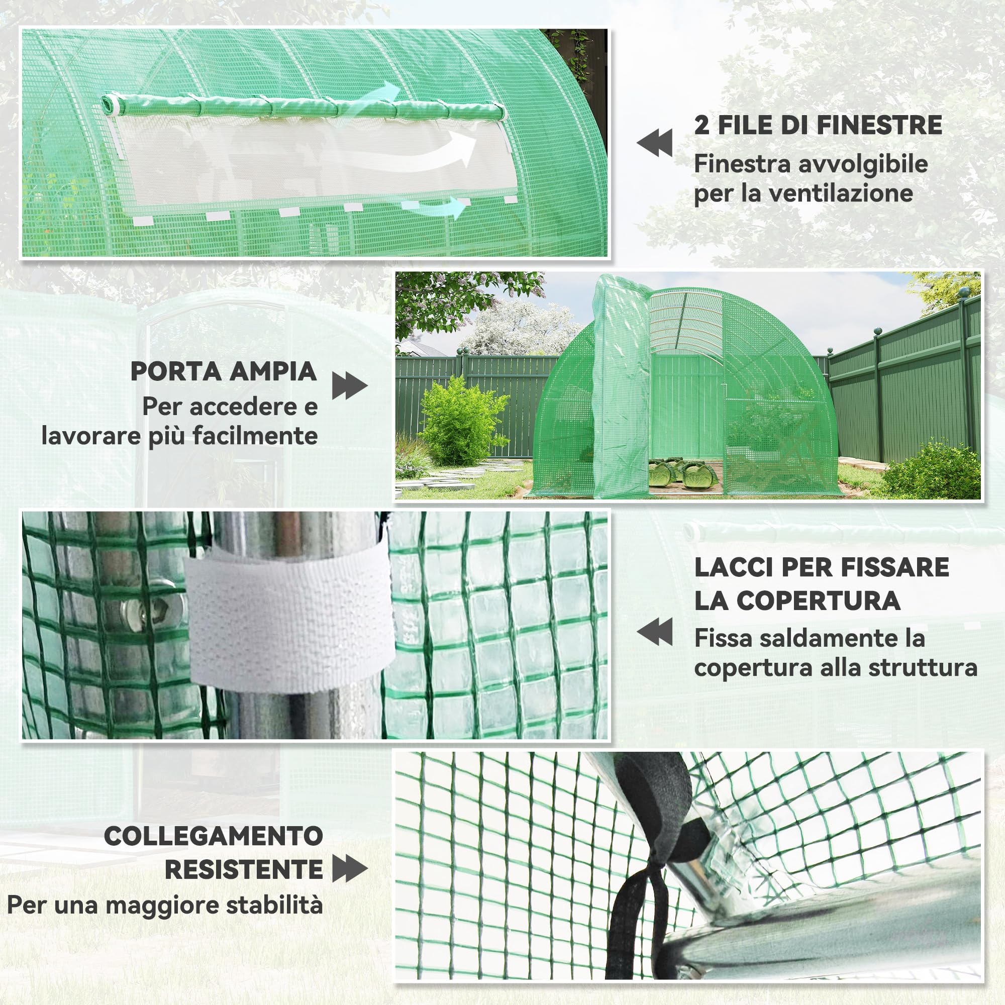 Outsunny Serra per Orto a Tunnel con Porta e 8 Finestre, Serra da Giardino in PE e Metallo Zincato, per Coltivazaione Piante, 600x300x200cm