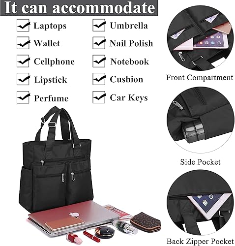 Miniatura 5 de Bolsa de lona impermeable de nailon con múltiples bolsillos para llevar al hombro, bolsa de trabajo para computadora portátil, bolso para