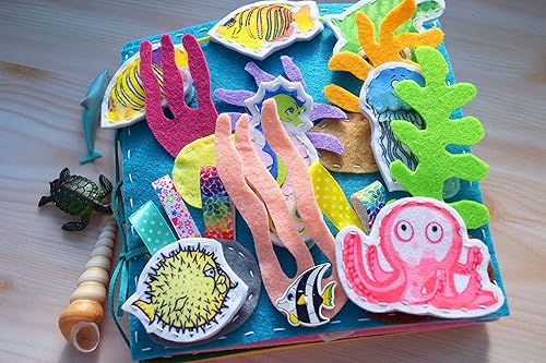Ocean Busy Book with Magnetic Aea Animals - 8 pages - Quiet Toy Kids Toddler Activity Educational Travel Felt Montessori Fine Motor Skills