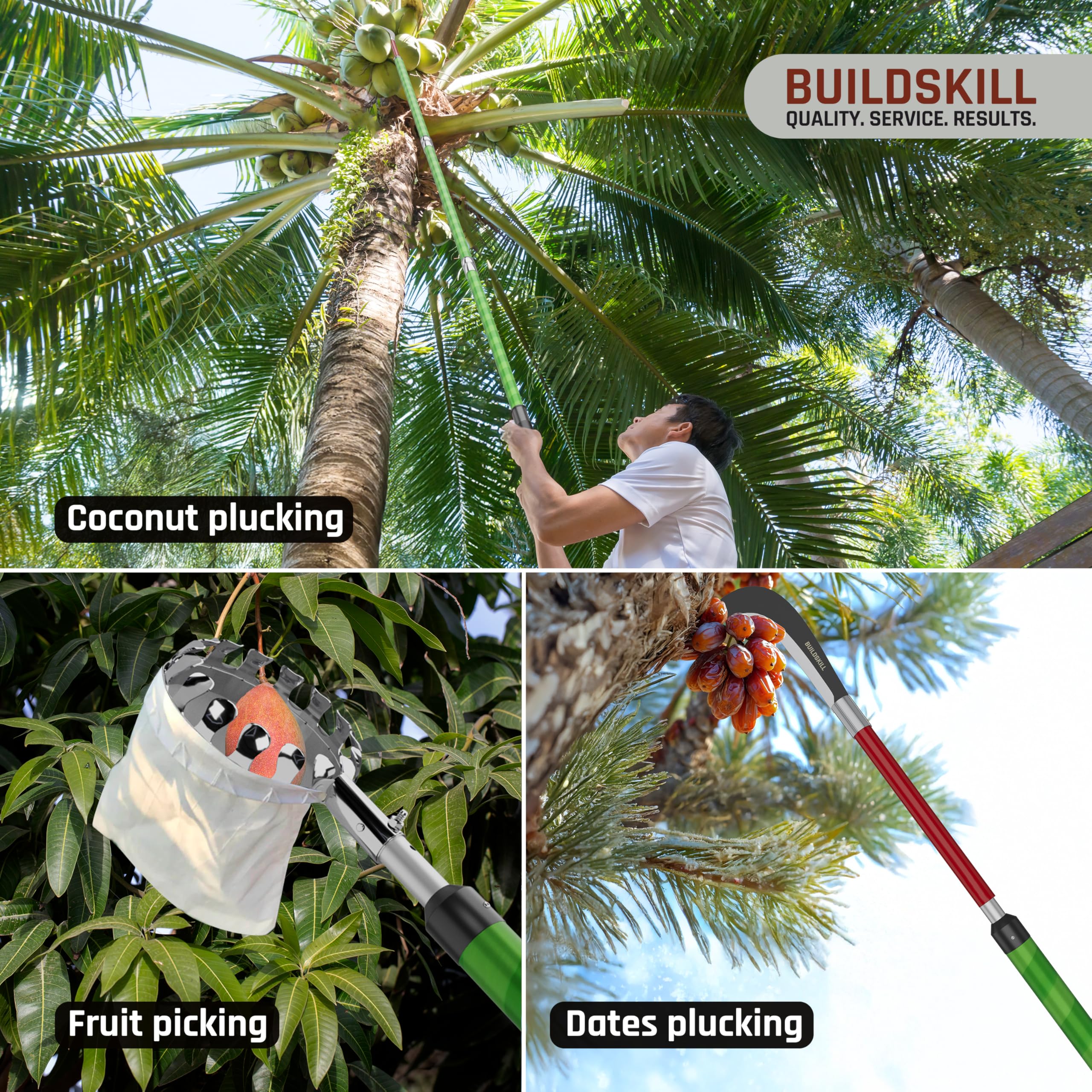 BUILDSKILL 24 Ft Telescopic Coconut Plucker with Pole - Shock Proof | Adjustable Height 8-24 ft | Includes Fruit Picker | Lightweight & Durable Fiber Glass Construction - Easy Assembly - Image 4 thumbnail